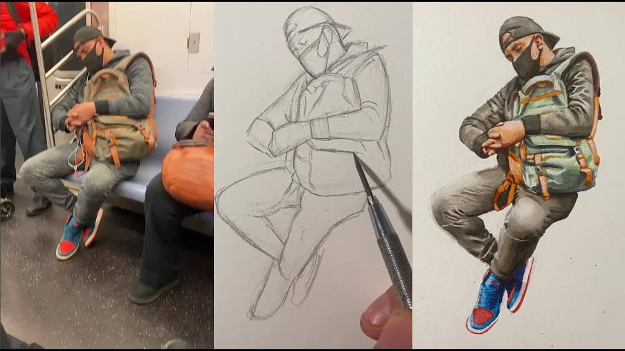 Καλλιτέχνης ζωγραφίζει σκίτσα αγνώστων στο μετρό και η αντίδρασή τους είναι ανεκτίμητη! (βίντεο)