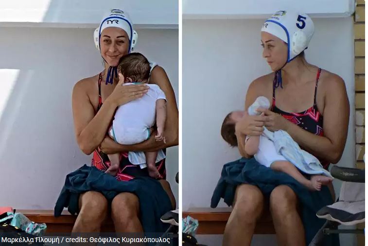 Συγκινητική φωτογραφία με πολίστρια που βγήκε από τη πισίνα για να ταΐσει το μωρό της!